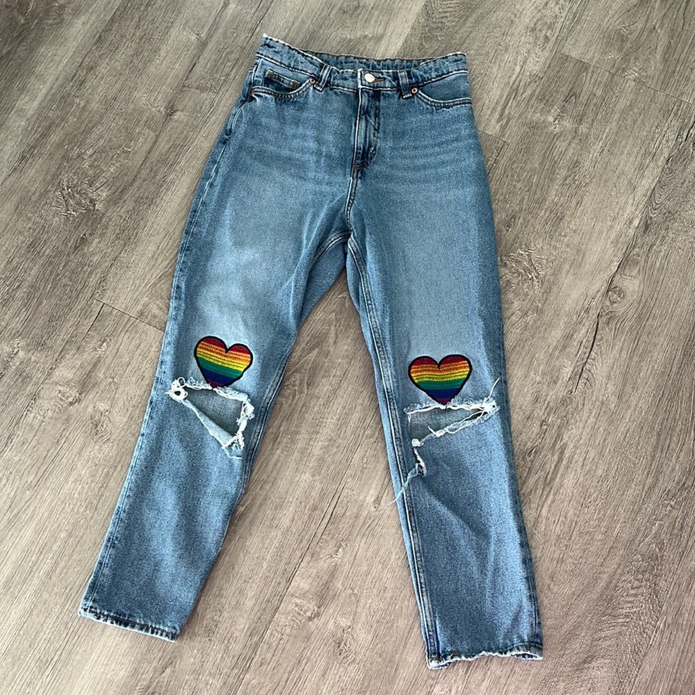 MONKI High Rise Rainbow heart Jeans